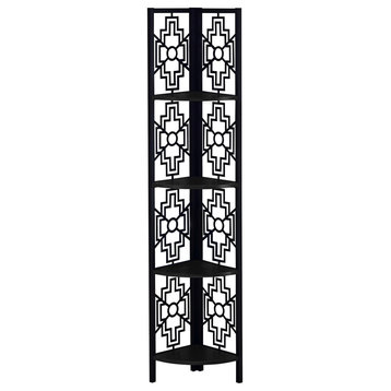 62" Bookcase With 4 Solid Black Shelves And Black Metal Corner Etagere