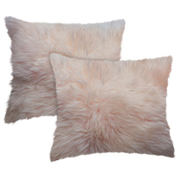 Set of Two Blush Natural Sheepskin Square Pillows