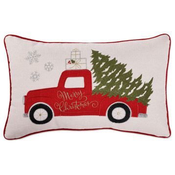 Indoor Red Christmas Truck Lumbar Pillow Rectangular Throw Pillow