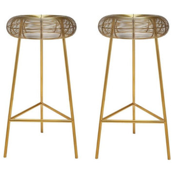 Home Square 2 Piece Tuscany Rich Metal Bar Stool Set in Gold