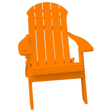 Seaside Poly Folding Adirondack Chair With Cupholder, Tangerine, Without Smart Phone Holder