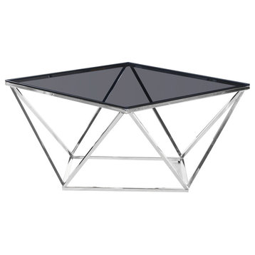 Angled Square Smoked Glass Coffee Table, E40, Silver