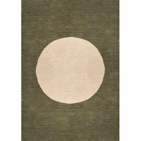 Cirkel Minimalist Geometric Dot Machine-Washable Area Rug, Olive/Cream, 4x6