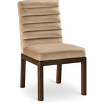 Meridian Furniture - Evelyn Upholstered Dining Chair, Beige, Velvet, Walnut Finish - Transform your dining area with the Evelyn dining chair, featuring luxurious beige velvet upholstery. Supported by rich walnut brown ash wood legs and detailed with deep channel tufting, this chair exudes both durability and opulence. The 460 GSM velvet offers a sumptuous texture, while the contemporary design ensures it makes a striking addition to any space. This chair seamlessly blends style and comfort, perfect for creating a refined dining experience.