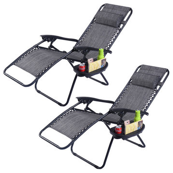 Costway 2PC Folding Zero Gravity Reclining Lounge Chairs Patio W/Utility Tray