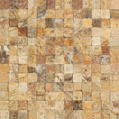 Scabos Travertine Mosaic, 1 X 1 Split-Faced