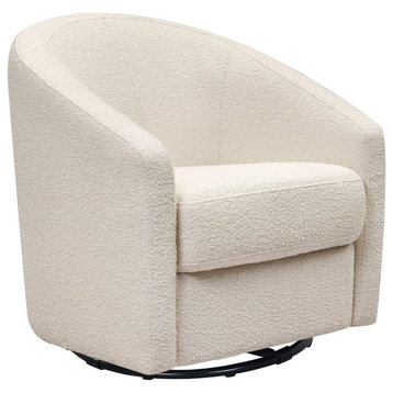 Contemporary Accent Chair, Swivel Function With Cushioned Seat, Ivory Boucle