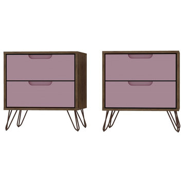 Manhattan Comfort Rockefeller 2.0 Mid-Century Modern Nightstand, Pink, Set of 2