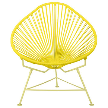 Acapulco Indoor/Outdoor Handmade Lounge Chair New Frame Colors, Yellow Weave, Yellow Frame