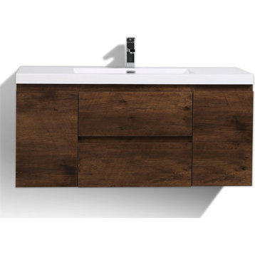 MOB 48" Wall Mounted Vanity With Reinforced Acrylic Sink, Rosewood