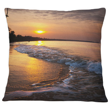 White Foaming Waves at Sunset Modern Beach Throw Pillow, 18"x18"