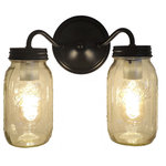 The Lamp Goods - Canning Jar Double Wall Sconce New Quarts, Antique Black - charming mason jar double sconce wall light ready for the country, cottage or cabin home.