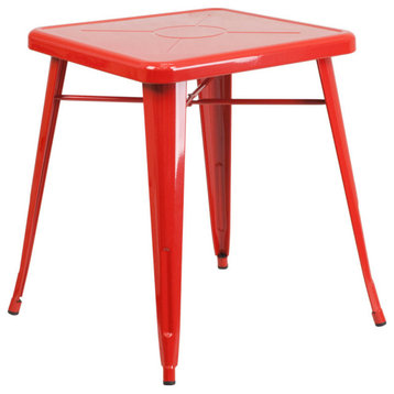 24'' Square Metal Indoor-Outdoor Table, Red, 27.75"x27.75"x29"