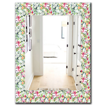 Designart Green Flowers 6 Traditional Frameless Vanity Mirror, 24x32