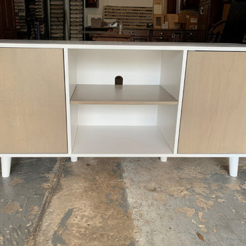 Custom Mid-Century Modern TV Console with 2 Flat Touch Latch Doors on Ends