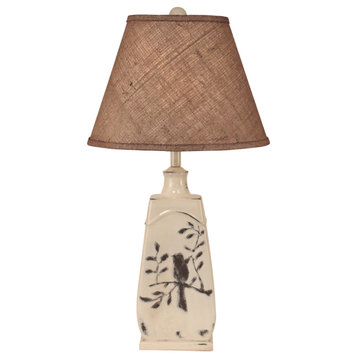 Tapered Distressed Light Nude High Gloss Birds on a Branch Table Lamp