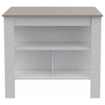 FM FURNITURE Brooklyn Surface Kitchen Island with Three Concealed Shelves