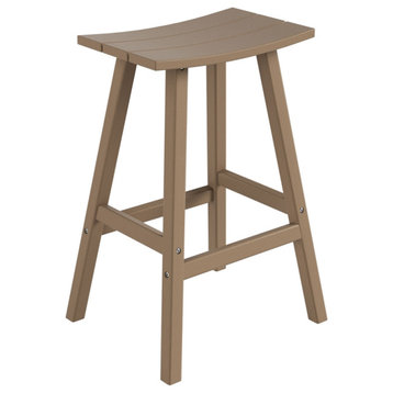 Florence Outdoor 29" HDPE Plastic Saddle Seat Barstool in Weathered Wood