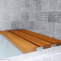 29" x 15" Removable Tri-Fold Tub Seat, White Molded 4" Slats, Teak Wood