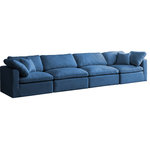 Meridian Furniture - Plush Velvet / Down Standard Comfort Modular Sofa, Navy, 4-Piece: 2 Armless Chair, 2 Corner Chair - No matter how big or little the size of your gang, they can all find their sweet spot when you choose pieces from the Plush collection to build your ideal seating group. Choose this individual Plush piece or pair multiple pieces together to get the custom look everyone will love. The soft navy velvet material is soft and welcoming to the touch, and the set's cushions are overstuffed with a down and feather blend to provide ample support for tired bodies.