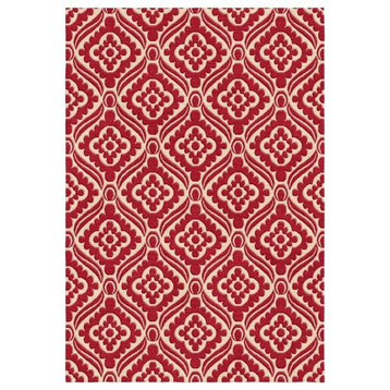 Beige/Red/Blue Modern Hand-Knotted Indian Square Area Rug, Red, 5'6"x7'10"