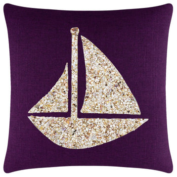 Sparkles Home Shell Sailboat Pillow, Purple, 16x16"
