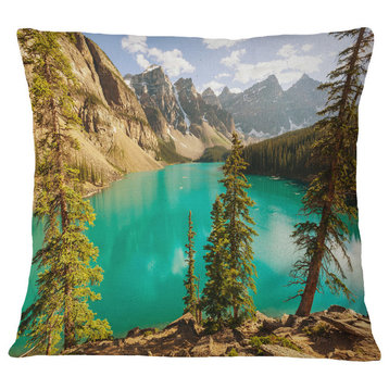 Moraine Lake in Banff National Park Landscape Printed Throw Pillow, 16"x16"