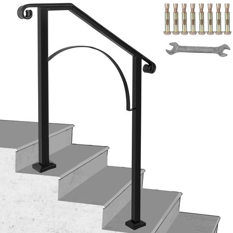 Handrails for Outdoor Steps Wrought Iron Stair Railing Black Handrails, For 2-3 Steps