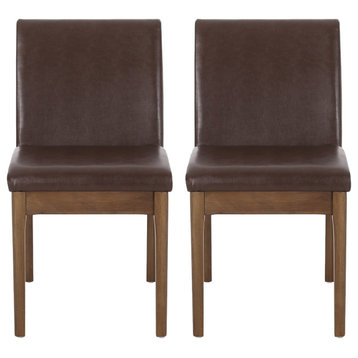 Oceanna Mid Century Modern Dining Chairs, Set of 2, Dark Brown + Natural Walnut, Pu