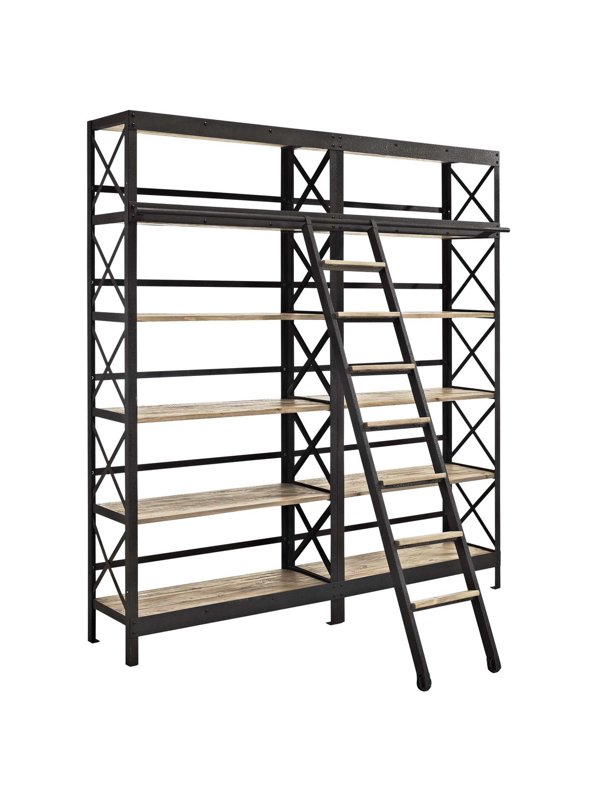 Headway Pine Wood and Iron Bookshelf, Brown