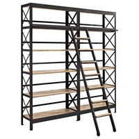 Headway Pine Wood and Iron Bookshelf, Brown