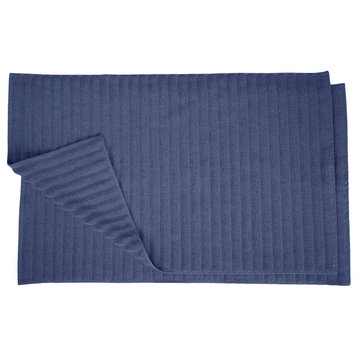 2 Piece Cotton Modern Solid Textured Bath Mat, Navy Blue