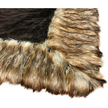 Brown Shag Faux Fur Area Rug - Brown Ribbed Fox Border Handmade Fur Accents USA