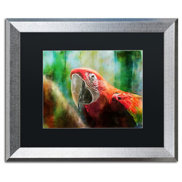 Lois Bryan 'Green Winged Macaw' Art, Silver Frame, Black Matte, 20"x16"
