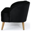 Modern Sofa, Unique Design With Velvet Seat & Curved Channeled Back, Black