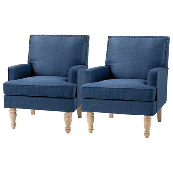 Upholstered Accent Armchair With Nailhead Trim Set of 2, Navy