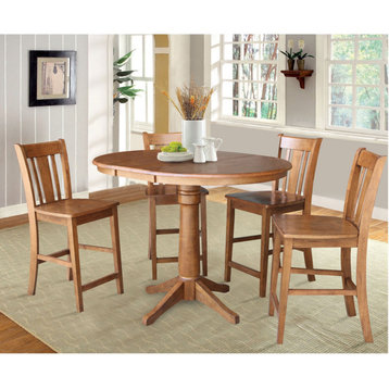 5 Pieces Counter Dining Set, Wooden Chairs & Spacious Oval Table, Distressed Oak