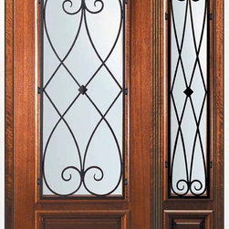 Prehung Sidelite Door 80 Mahogany Charleston 3/4 Lite Wrought Iron - Front Doors