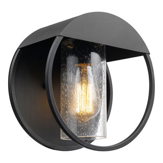 Neruda Black Outdoor Indoor Wall Sconce, Seeded Glass Shade - Industrial -  Outdoor Wall Lights And Sconces - by Globe Electric | Houzz
