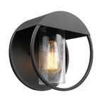 Neruda Black Outdoor Indoor Wall Sconce, Seeded Glass Shade