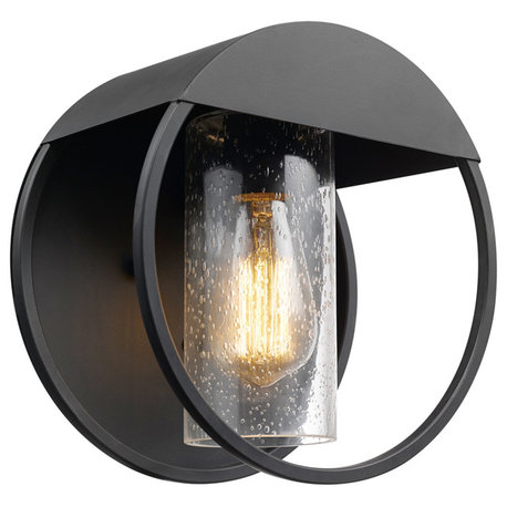 Neruda Black Outdoor Indoor Wall Sconce, Seeded Glass Shade