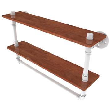 Pipeline Double Ironwood Shelf with Towel Bar, Matte White, 22"