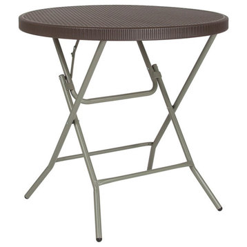Flash Furniture 32" Round Plastic Folding Table in Brown and Gray