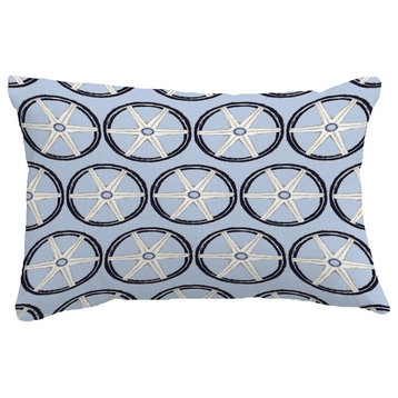 Nautical Geo Lines Geometric Print Pillow With Linen Texture, Blue, 14"x20"