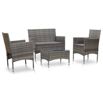 vidaXL Patio Furniture Set 4 Piece Sofa with Coffee Table Poly Rattan Gray