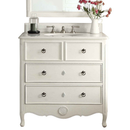 34 Inch Distressed Antique White Daleville Cottage Style Bathroom Sink Vanity