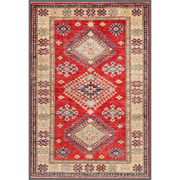 Pasargad Kazak Collection Hand-Knotted Lamb's Wool Area Rug, 3'3"x4'9"