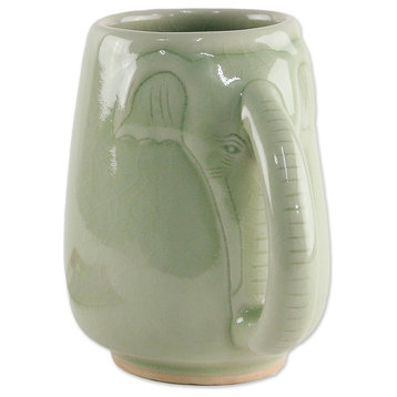 Morning Elephant, Green Celadon Ceramic Mug