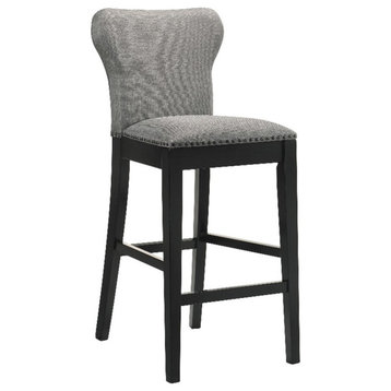 Pemberly Row Upholstered Fabric Bar Stools with Nailhead Trim in Gray