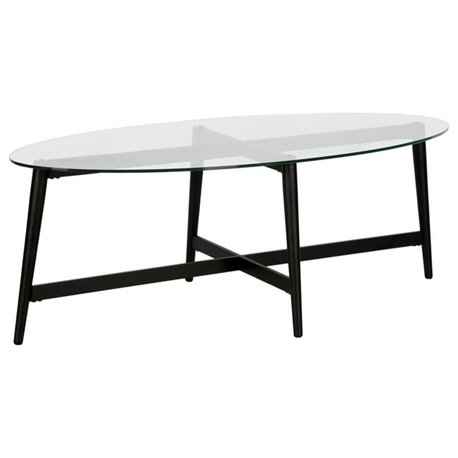 Henn&Hart Mid-Century Metal Blackened Bronze and Glass Coffee Table